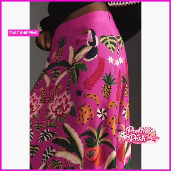 Polyester Blend Midi Skirt with Zipper High Waist A-Line - Picture 5 of 7